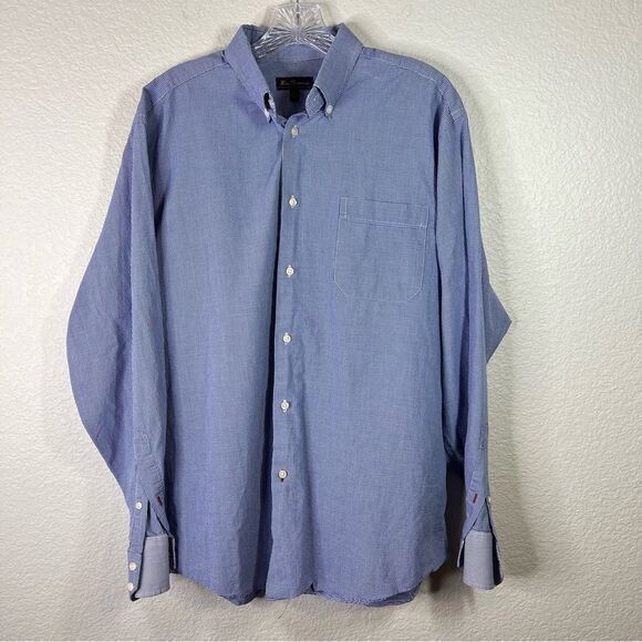 Ben Sherman Men's Blue Micro Check Plaid Long Sleeve Button‎ Down Casual Shirt L - Picture 1 of 6